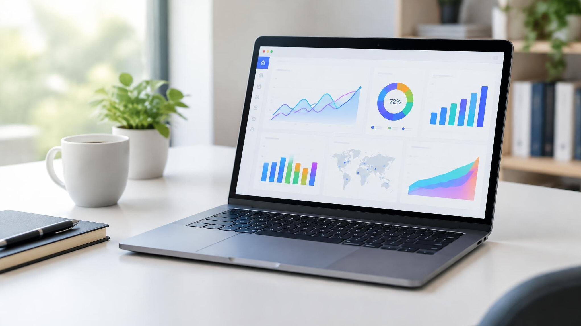 Analytics dashboard with charts on a laptop screen