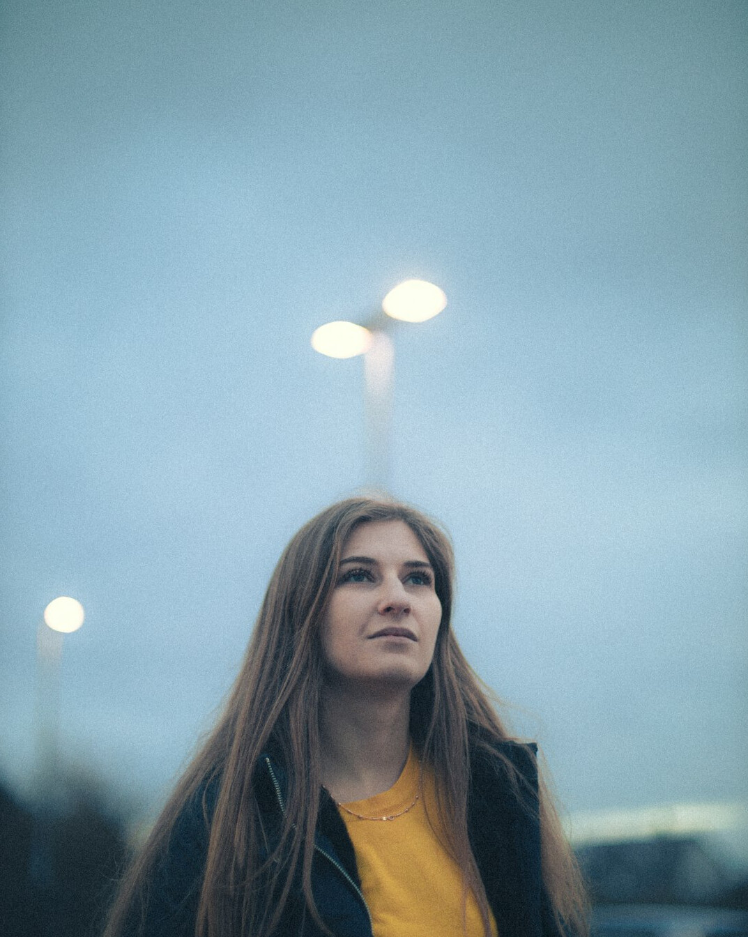 Portrait of a young woman with long hair